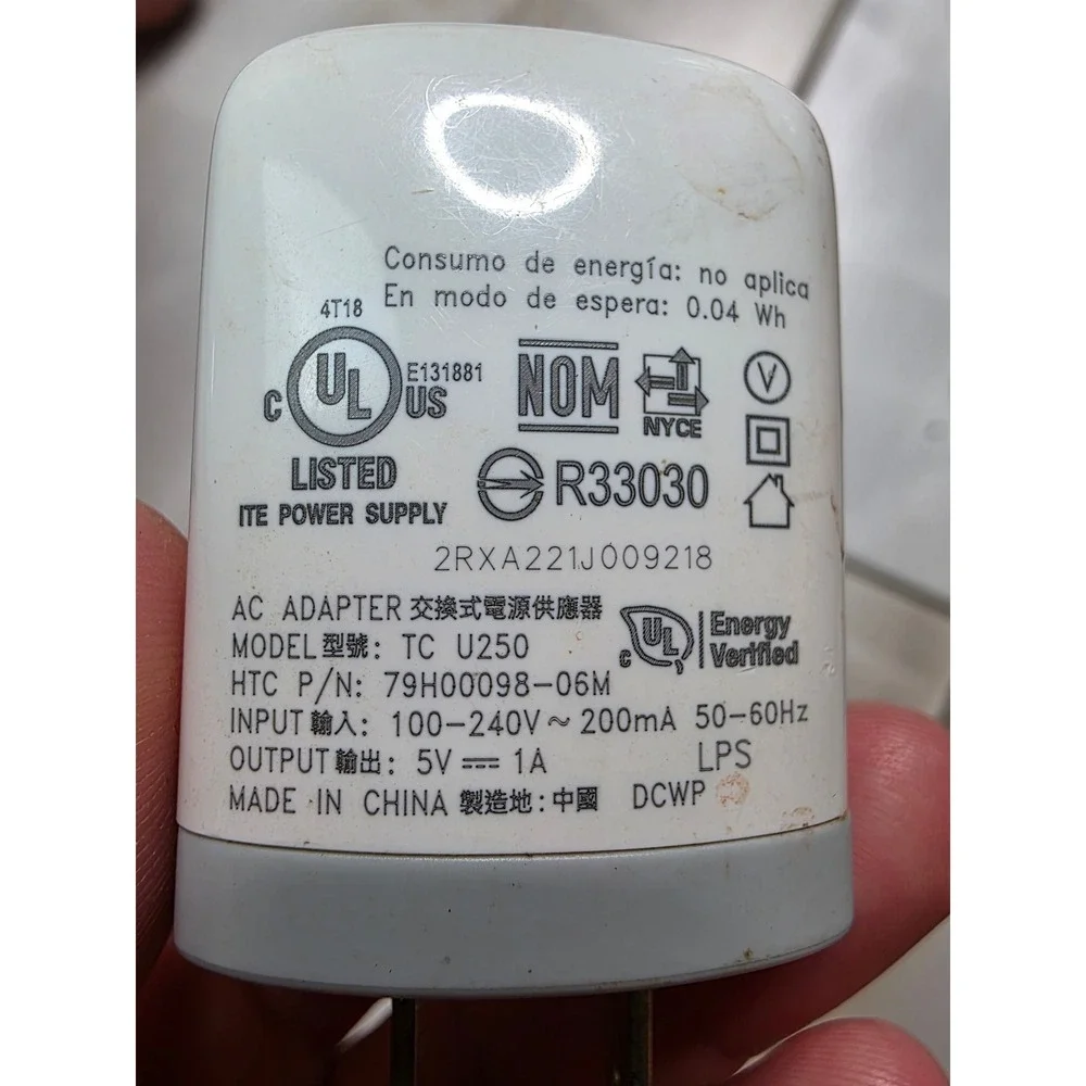 HTC TC U250 AC Adapter 5V 1A Wall Charger Micro-USB and Braided USB-C Cables W4